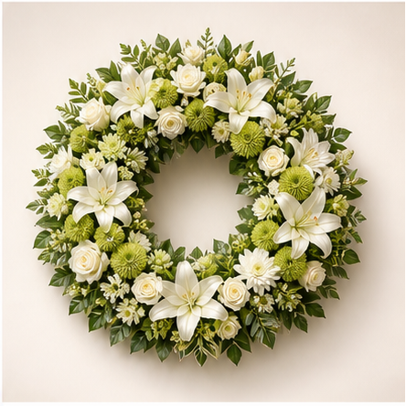 Imagem demonstrativa de coroa premium com flores claras